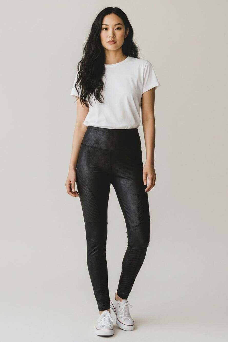 Spanx Faux Leather Moto Leggings Black Size L